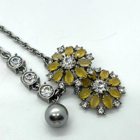 Ann Taylor Jewelry - Ann Taylor Vintage Silver Necklace With Yellow Floral Accents & Crystal Details